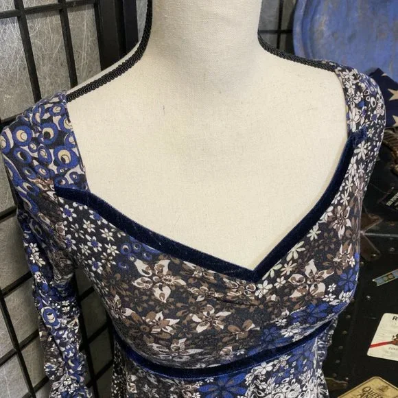 - Vintage Rinascimento Retro Blue & Brown Floral Print Dress - Picture 12 of 12